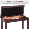 Piano Bench, Duet Piano Chair with Faux Leather Padded Cushion and Wooden Frame, Button Tufted Keyboard Bench, Brown