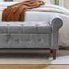 62" Bedroom Tufted Button Storage Bench, Modern Fabric Upholstered Ottoman, Window Bench, Rolled Arm Design for Bedroom, Living Room, Foyer (Grey)