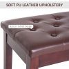 Piano Bench, Duet Piano Chair with Faux Leather Padded Cushion and Wooden Frame, Button Tufted Keyboard Bench, Brown